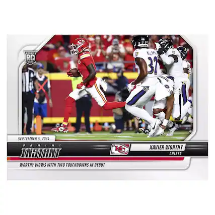 32 ROOKIE RC CARD
SEPTEMBER 5, 2024
PANINI INSTANT
XAVIER WORTHY
CHIEFS
WORTHY WOOS WITH TWO TOUCHDOWNS IN DEBUT