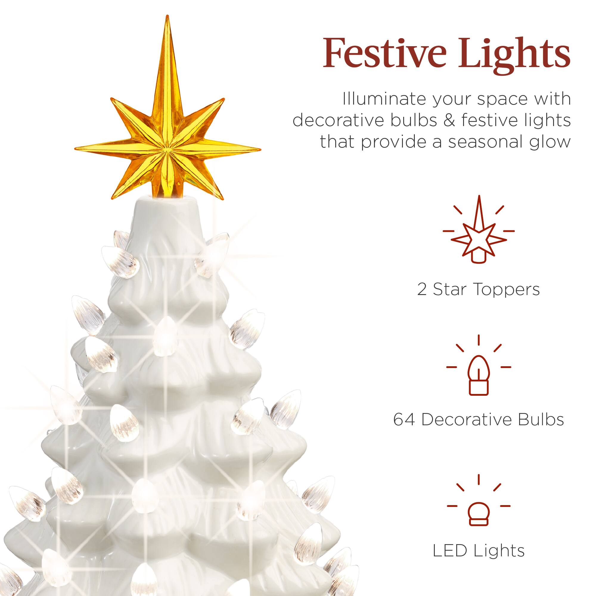 Festive Lights

Illuminate your space with decorative bulbs & festive lights that provide a seasonal glow

2 Star Toppers

64 Decorative Bulbs

LED Lights