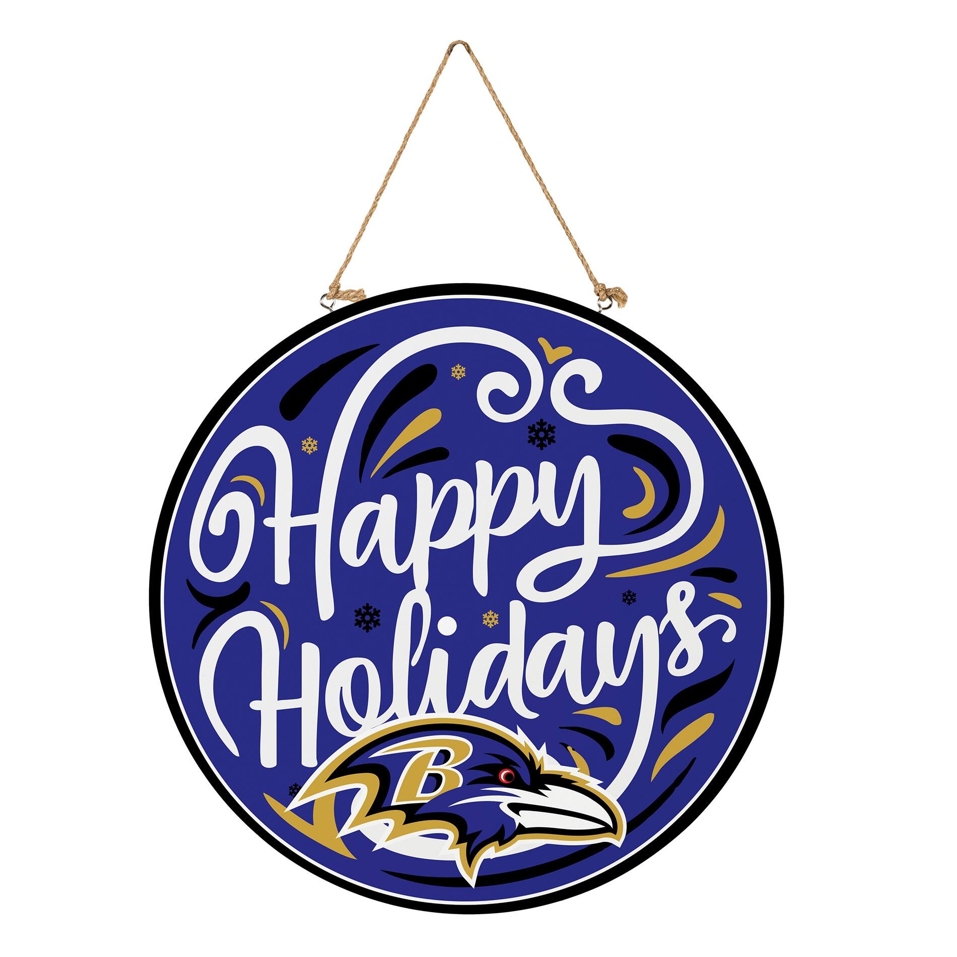 Alt View 2. Evergreen Enterprises - Baltimore Ravens 18" Happy Holidays Wooden Round Door Sign - Multicolor.
