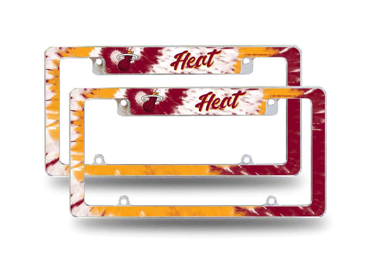 Miami Heat Chrome Metal (Set of 2) License Plate Frames with Bold Tie Dye Design