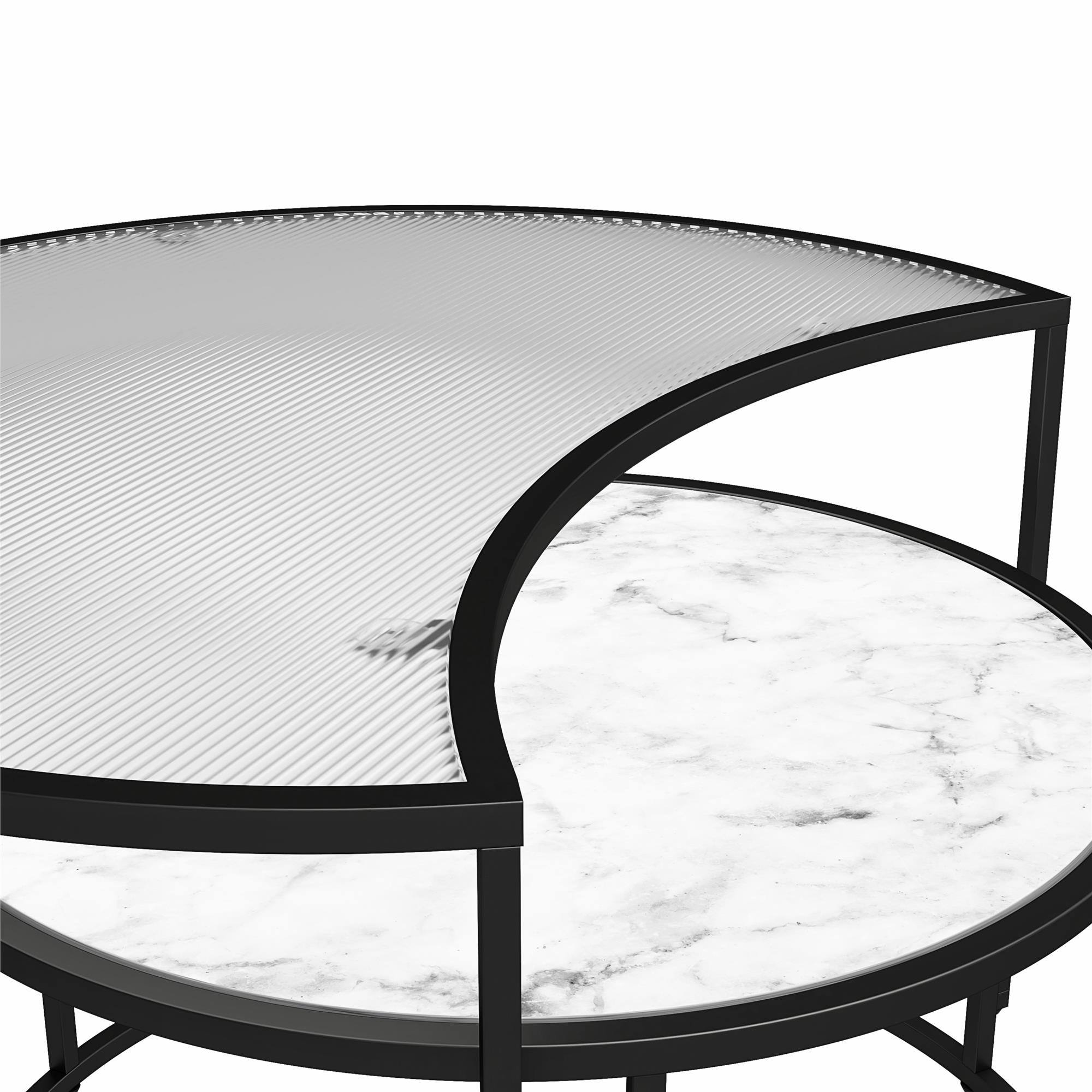 Back. Aukfa - Moon Phases Nesting Coffee Tables - 2-Piece Set, Fluted Glass & Faux Marble Top, 60lb Capacity Each, 30.9"W x 17.6"H - White.