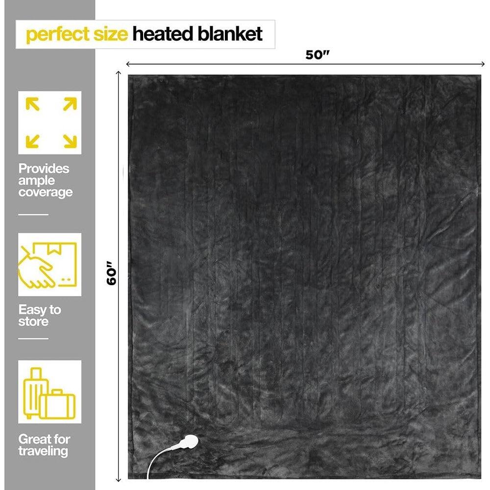 perfect size heated blanket  
50"  
Provides ample coverage  
Easy to store  
Great for traveling