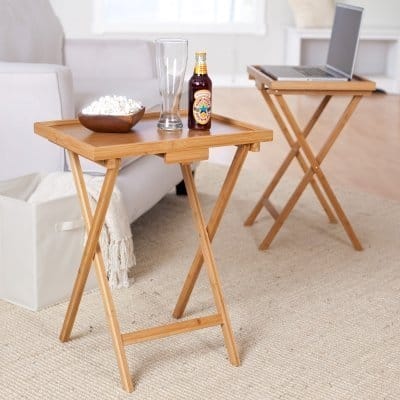Hivvago - Set of 2 Bamboo Wood TV Table Snack Coffee Tables - Natural