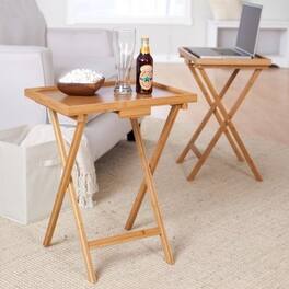 Hivvago - Set of 2 Bamboo Wood TV Table Snack Coffee Tables - Natural