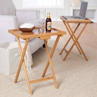 Front. Hivvago - Set of 2 Bamboo Wood TV Table Snack Coffee Tables in Natural - Natural.