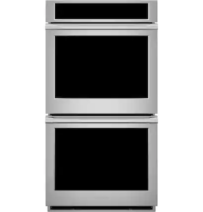 Front. Monogram - Statement 27" Smart Built-In Double Electric True Convection Wall Oven with Digital Recipe Box - Stainless Steel.