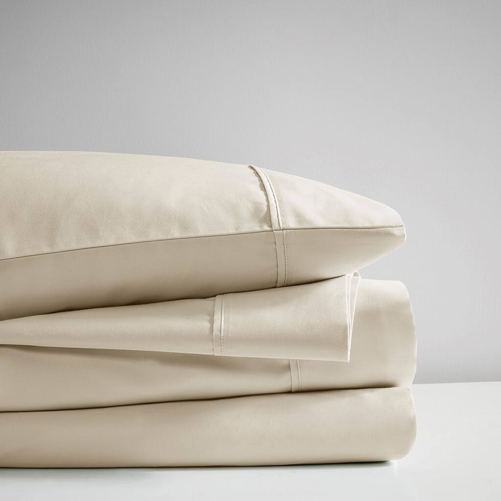Alt View 2. Gracie Mills - Gracie Mills Nora 300 Thread Count Sateen Weave Organic Cotton Deep Pocket Sheet Set - Taupe.