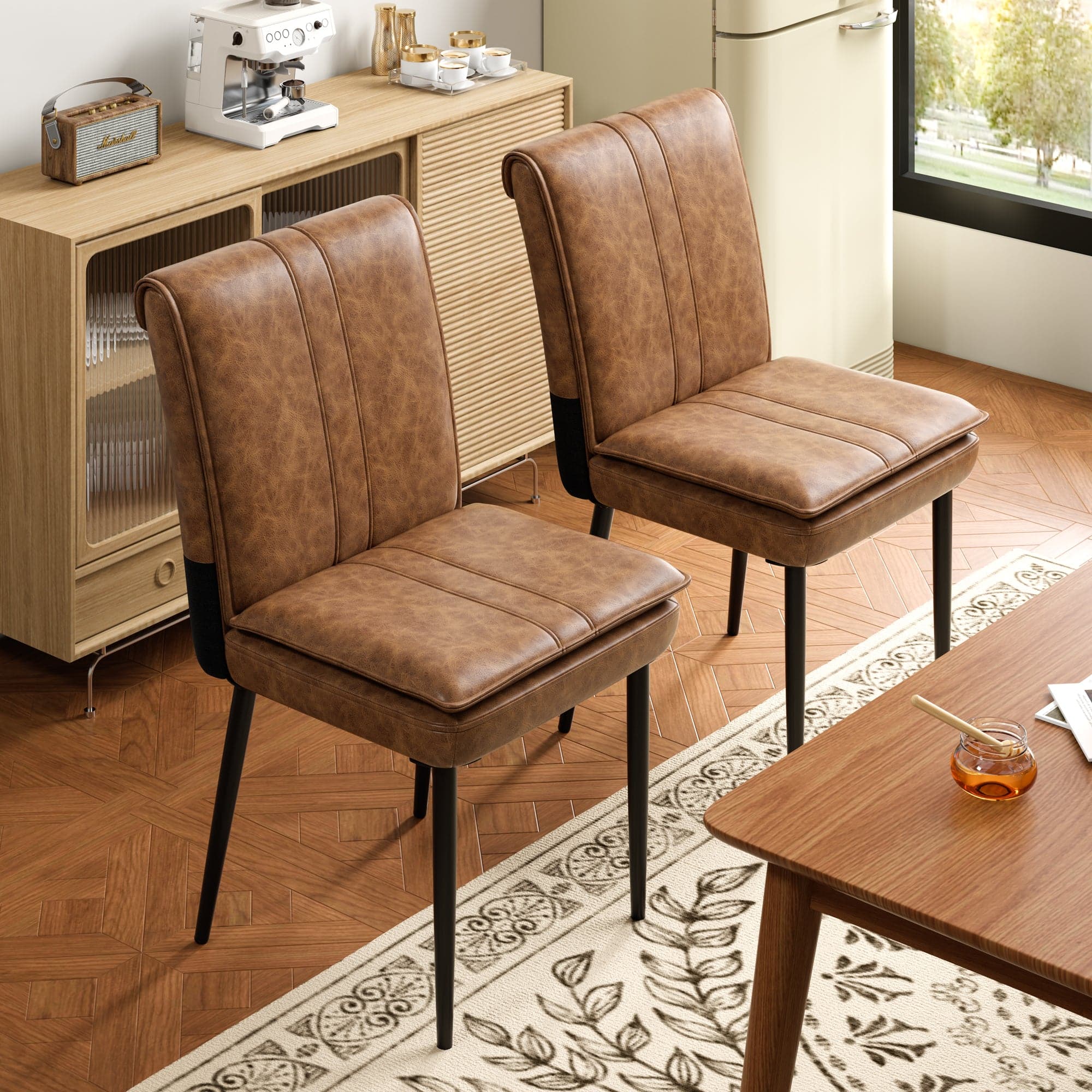 Vecelo - Dining Chairs Set of 2, Foldable PU Leather Kitchen Table Chairs with and Padded Seat for Dining Room/Living Room - Brown