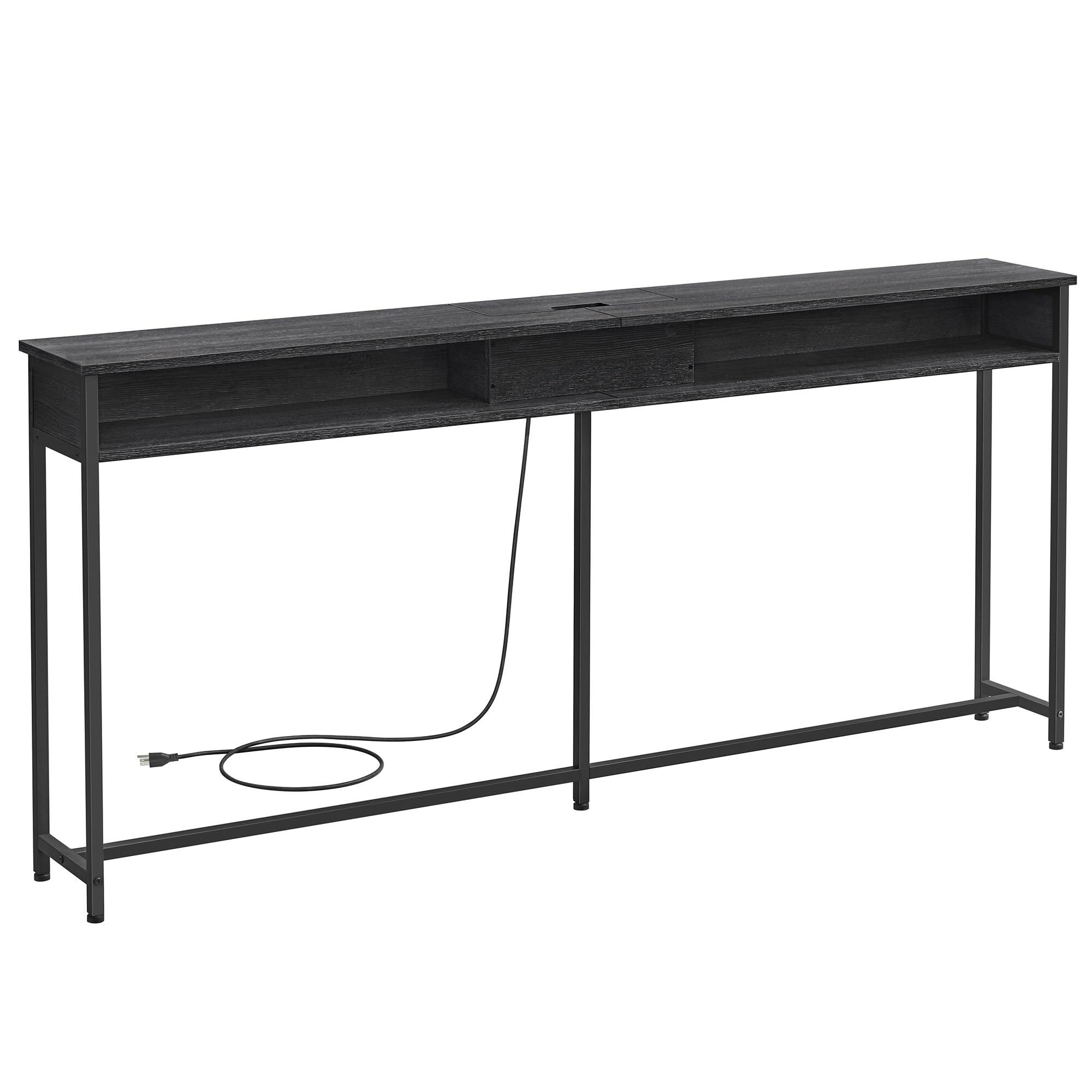 Left. Songmics Home - 70.9-Inch Console Table with Charging Station and Outlet Charcoal Gray and Ink Black - Gray.