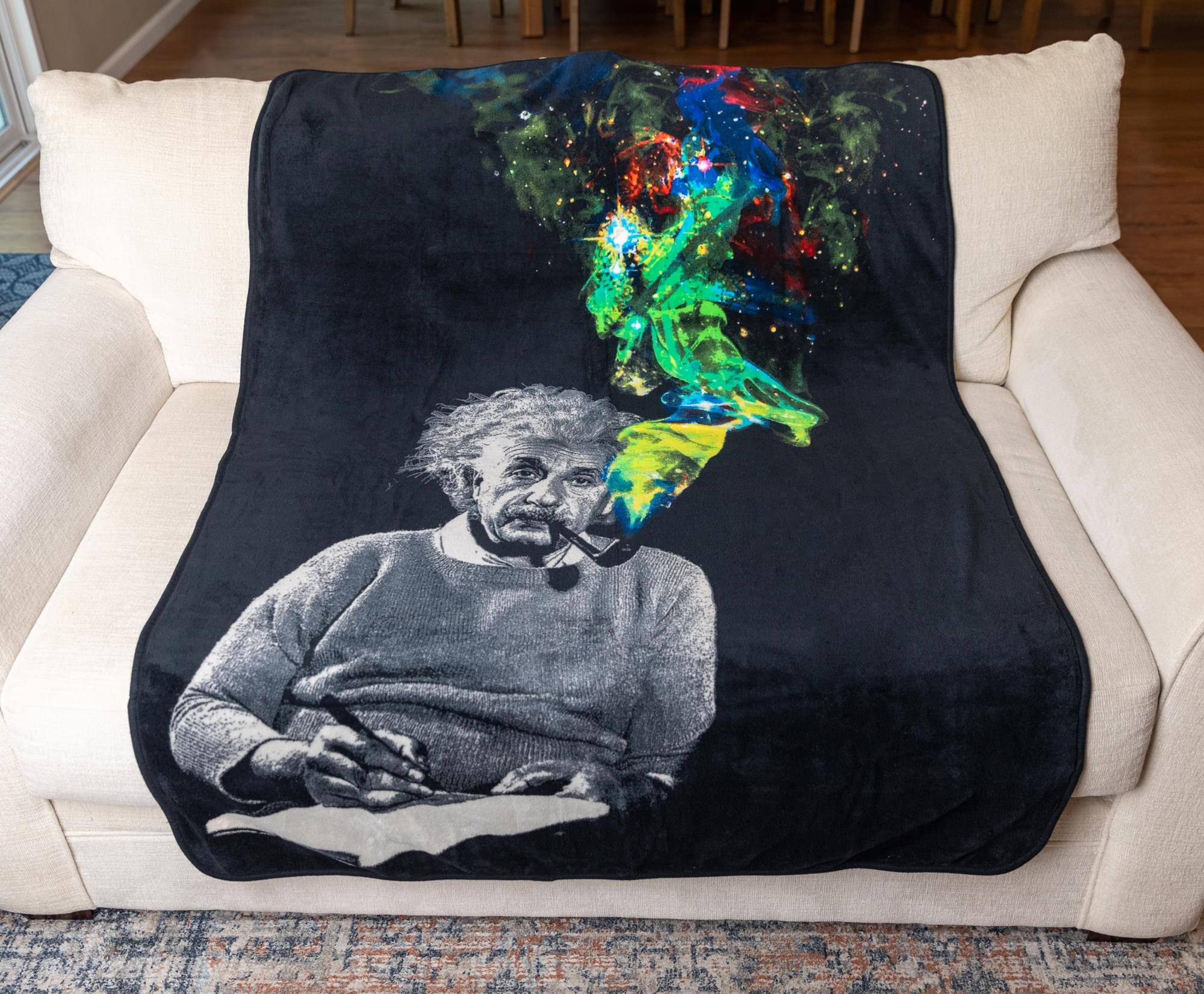 Alt View 2. Just Funky - Albert Einstein Smoke Galaxy Lightweight Fleece Throw Blanket | 45 x 60 Inches - Multi-Color.