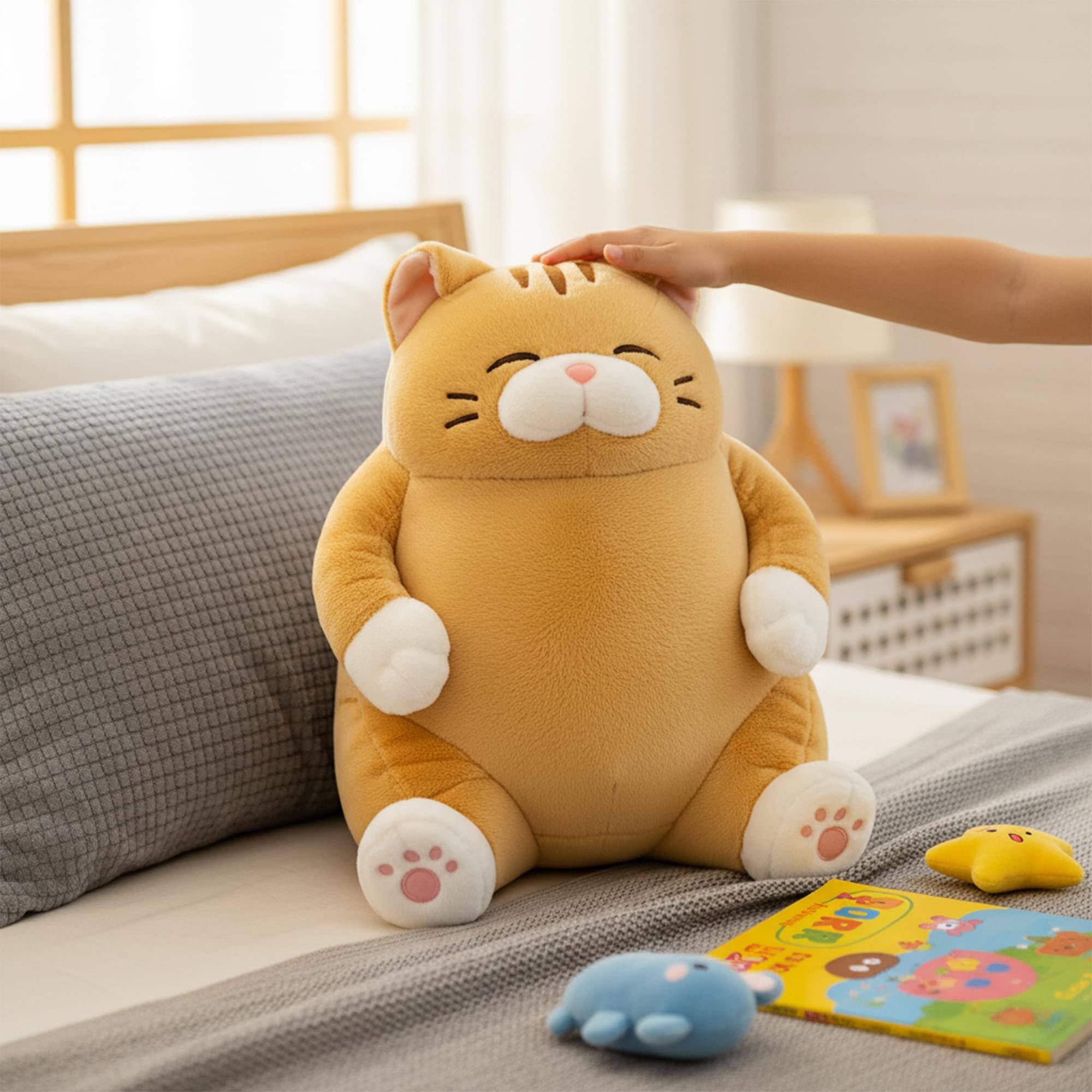Alt View 2. New Era Distribution - Chubby Meow 12 Inch Plush Pillow | Orange - Orange.