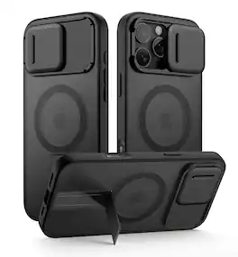 SURITCH - Rugged Case for iPhone 16 Pro Max, Compatible with MagSafe, Built-in Kickstand & Camera Cover & Translucent Back - Aurora Black