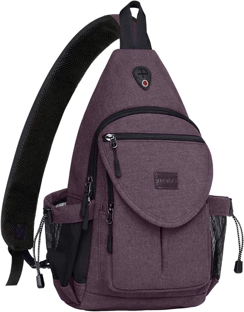 mosiso - Sling Backpack Canvas Crossbody Hiking Daypack Bag with Anti-theft Pocket - Rose Brown