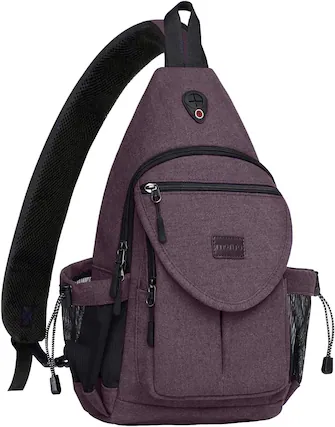 Front. mosiso - Sling Backpack Canvas Crossbody Hiking Daypack Bag with Anti-theft Pocket - Rose Brown.