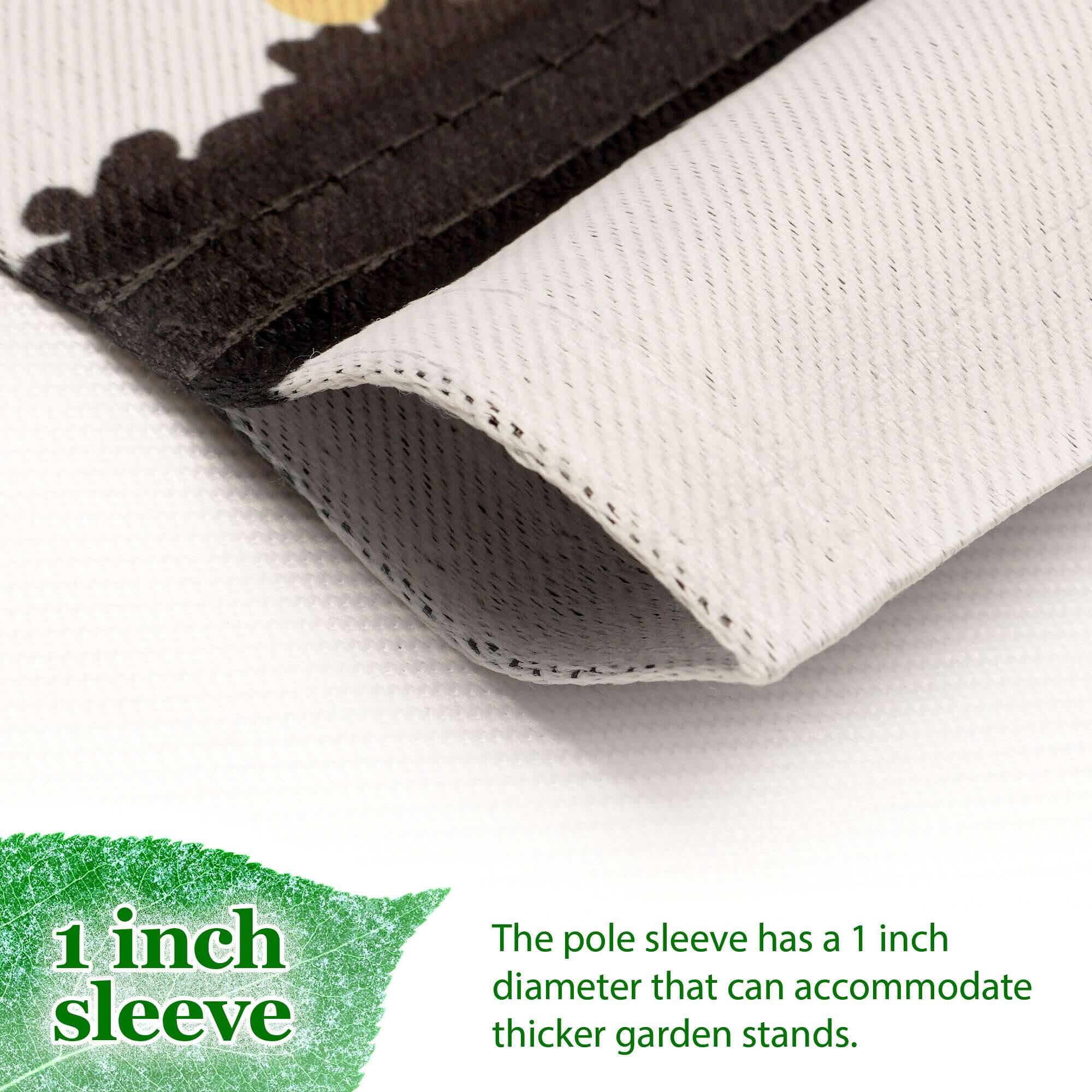 1 inch sleeve

The pole sleeve has a 1 inch diameter that can accommodate thicker garden stands.