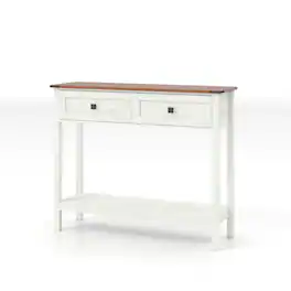 Boyel Living - 39.37 in Farmhouse Console Table with 2 Drawers and Bottom Shelf - Antique White