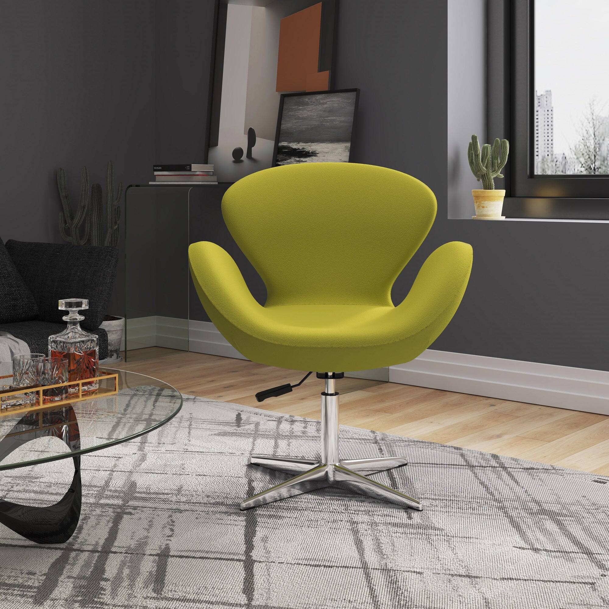 Angle. Manhattan Comfort - Raspberry Modern Upholstered Swivel Lounge Chair - Green.
