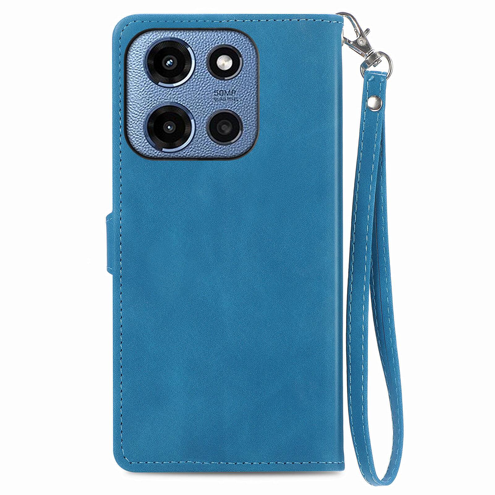 Angle. Dteck - for Motorola G 5G (2025) Wallet Case,Folio Shockproof PU Leather Card Holder Cover with Zipper Pocket & Wrist Strap - Blue.