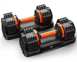 FEIERDUN - 1 Pair 25LB Adjustable Dumbbells Set, 5LB to 25LB Weight Set Pair - Black