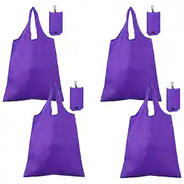 Unique Bargains - 4pcs Foldable Travel Bag Lightweight Polyester Reusable Grocery Tote Pouch for Women and Men Travel Beach Storage - Purple