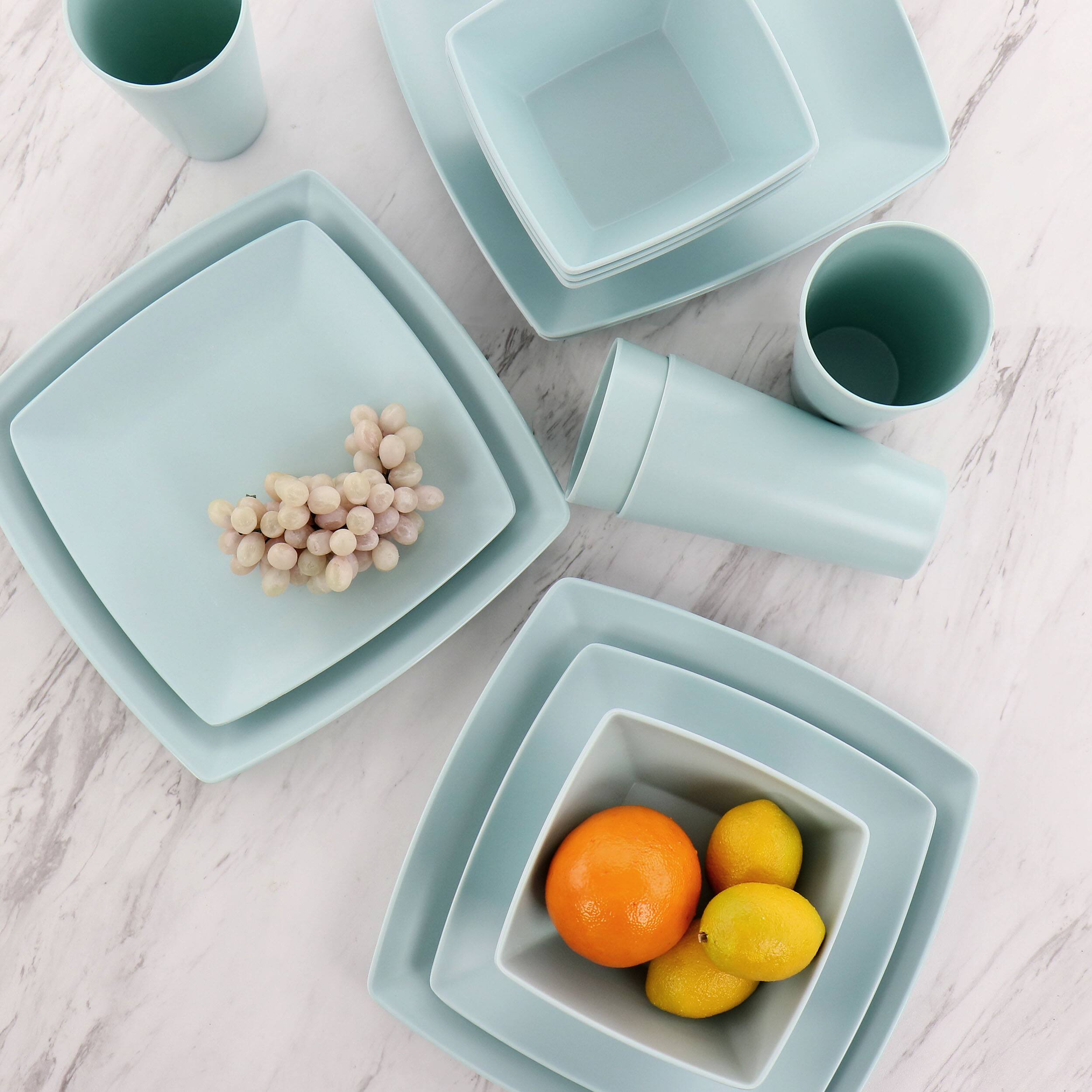 Alt View 7. Gibson - Gibson Home Grayson Melamine 16 Piece Square Dinnerware Set in Mint - Mint.