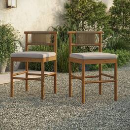 Eleni Outdoor Teak Wood Counter Stools Set of 2 by Modway - Natural Sail