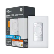 Cync Dimmer + White Tones Control Smart Switch
Wire-free
Dim + Adjust White Tones Anywhere in the Room
Removable Switch Mounts Without Wires
Replaceable Battery - 2 year life
1 SWITCH
WARNING: INGESTION HAZARD - This product contains a button cell or coin battery. A swallowed button cell can cause serious injury or death. Internal Chemical Burns can occur as little as 2 hours.
Wire-Free and C by GE Switches Requires pairing with C by GE products
Controls C by GE Cync and C by GE products