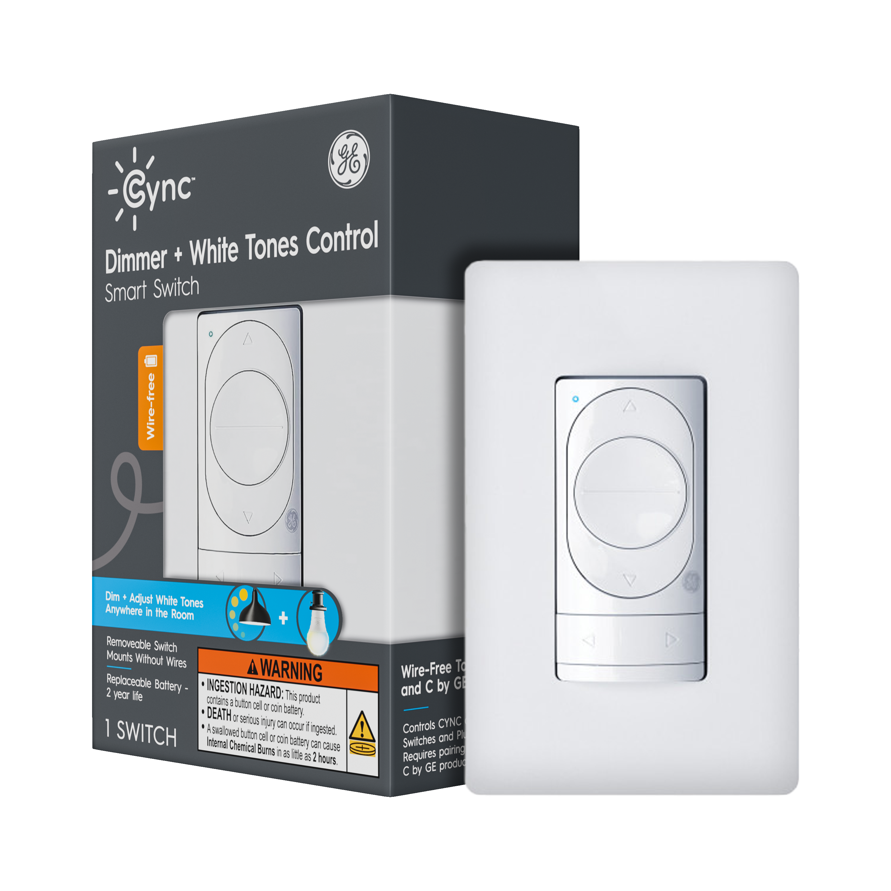 Cync - Smart Dimmer + Tones Control Switch, Wire-Free, Bluetooth - White