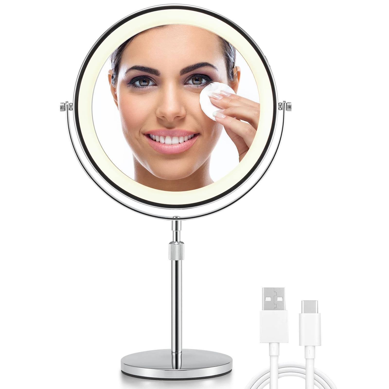 Earthley Blooms - 3x/10x Magnifying Makeup Mirror With Lights 8.5 Inches Double Sided Swivel-free Vanity Height-adjustable Stand. (black) - Silver 3x/10x