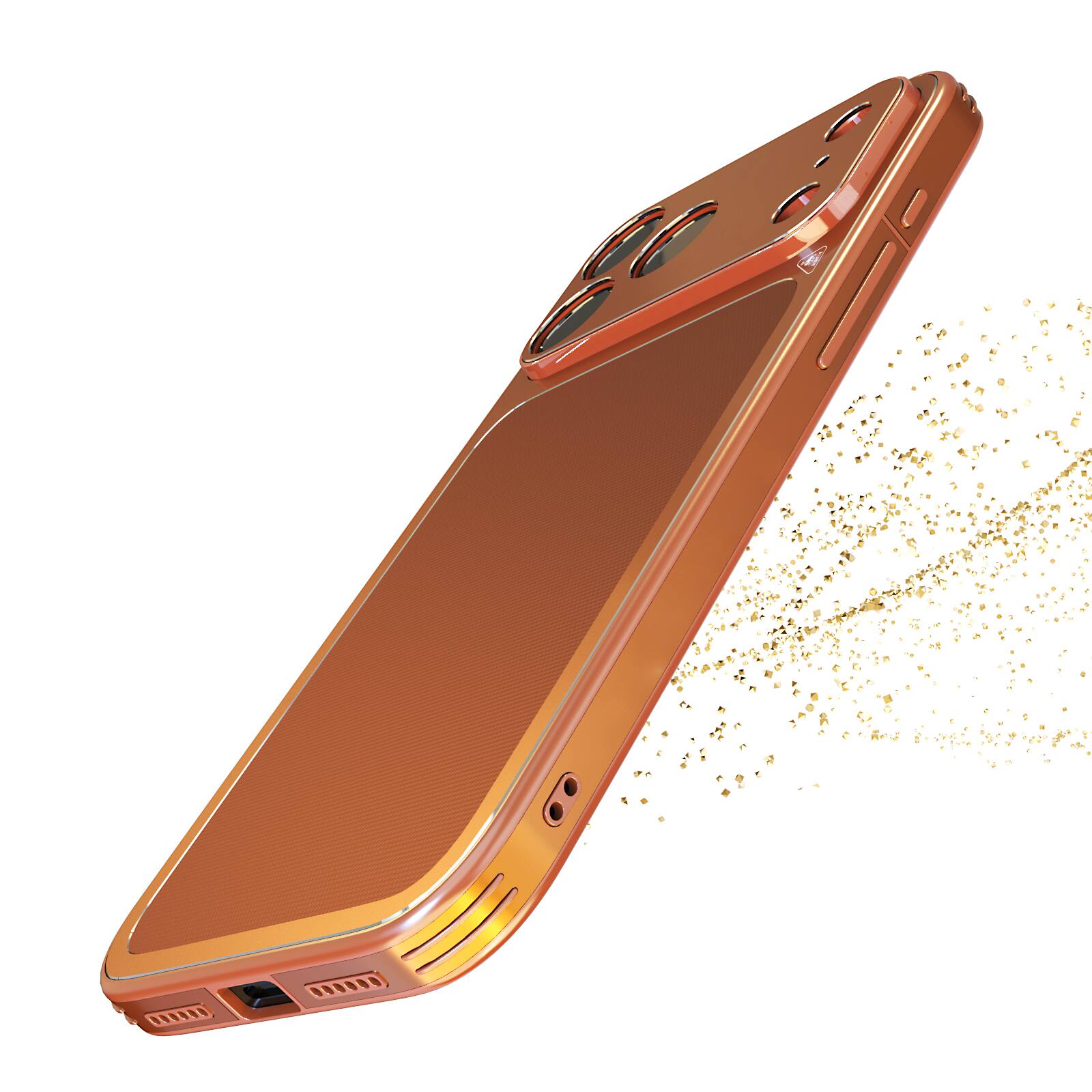 Alt View 1. Dteck - Ultra-Thin PU Leather Texture Case for Apple iPhone 17 Pro Max, Metal Rugged Protective Cover, Precision Camera Cutouts - Orange.