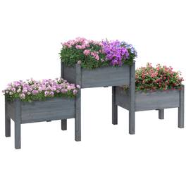 Outsunny - Raised Garden Bed with 3 Planter Box, Elevated Wooden Plant Stand with Drainage Holes - Gray
