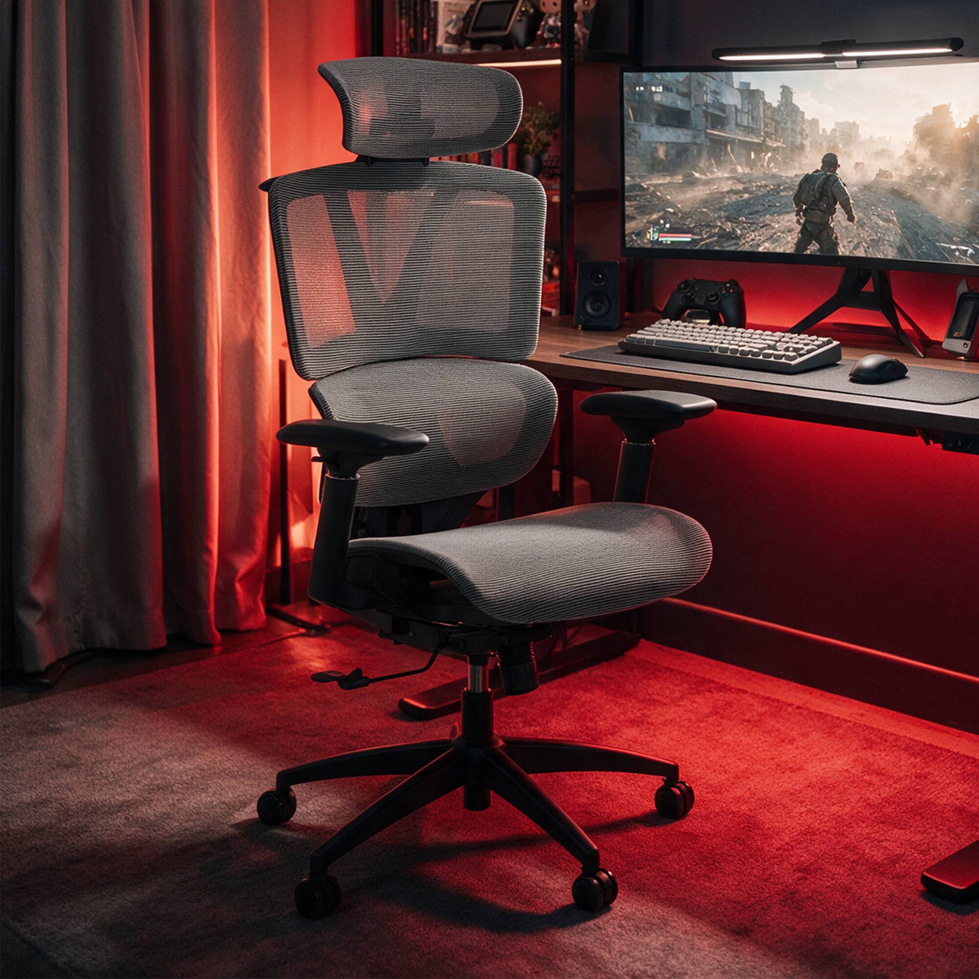 Angle. Serta - SX1100 Ergonomic Gaming Chair with Headrest & Arms, High Back Mesh Computer Chair Lumbar Support, Reclining Swivel Chair - Gray.