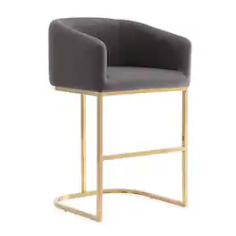Manhattan Comfort - Louvre Mid-Century Modern Metal Upholstered Counter Stool - Gray