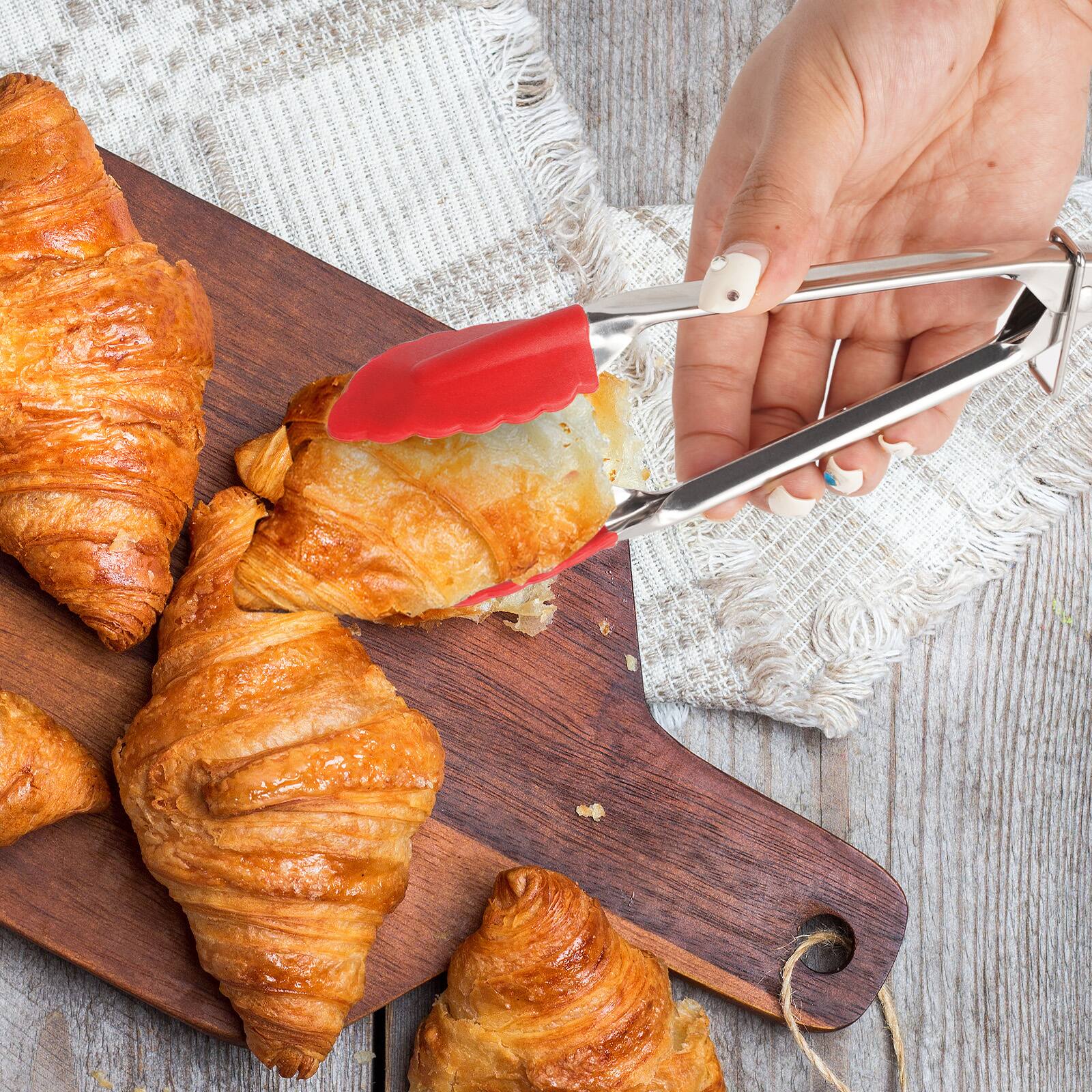 Alt View 2. Hansmart - HANSMART 2PK Kitchen Tongs Silicone Food Tongs Non Stick Cooking Serving Tongs For BBQ Salad Steak Pasta - Red, Black.