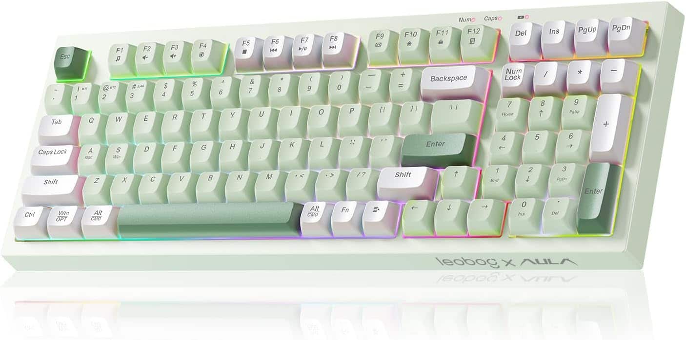 AULA - LEOBOG K99 Wireless Gaming Keyboard Bluetooth Creamy Typewriter Keyboard Full Size RGB Backlit with Number Pad - Green