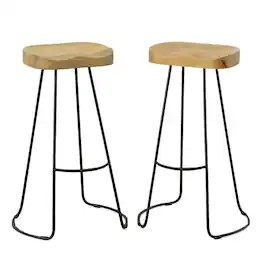Carolina Chair & Table - Saga 31" Barstool - Set of 2 - Natural Seat - Black Base - Natural, Black