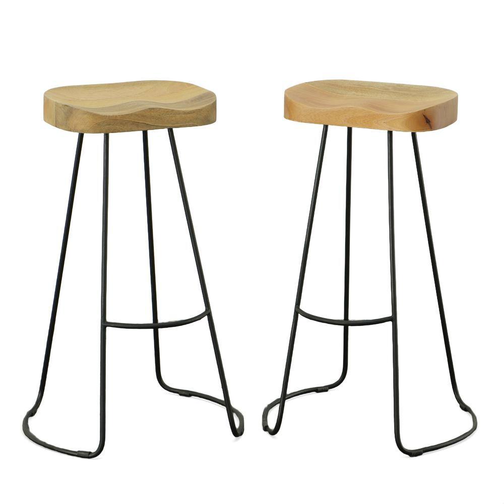Front. Carolina Chair & Table - Saga 31" Barstool - Set of 2 - Natural Seat - Black Base - Natural, Black.