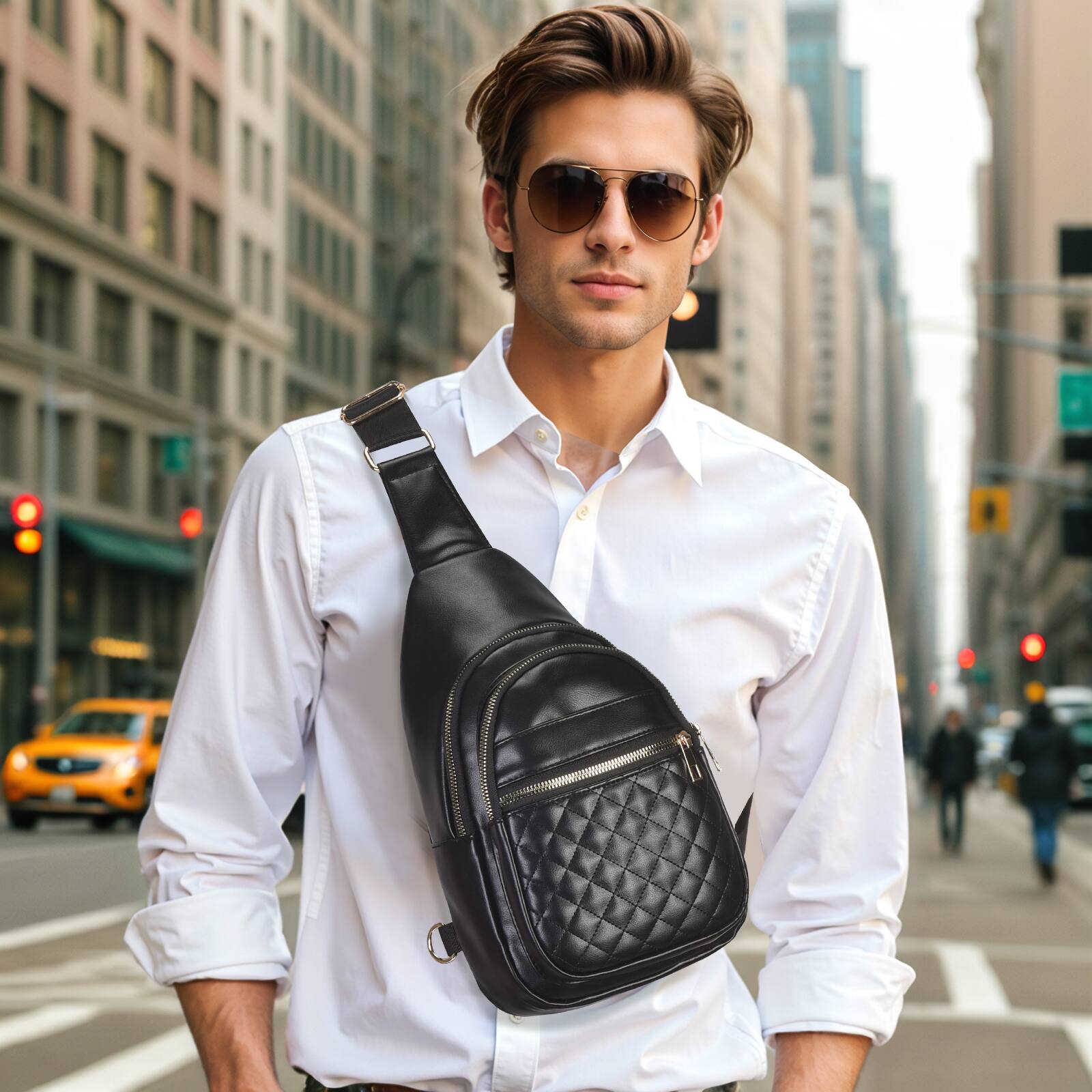 Alt View 2. Unique Bargains - Crossbody Bags for Women Men Leather Sling Bag Cross Body Backpack for Women Casual Chest Bag Daypack for Travel Hiking - Black.