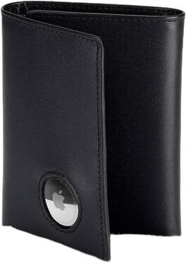 Vulpecula Spade - Men's Leather Trifold Wallet with Airtag Holder and RFID Blocking - Black