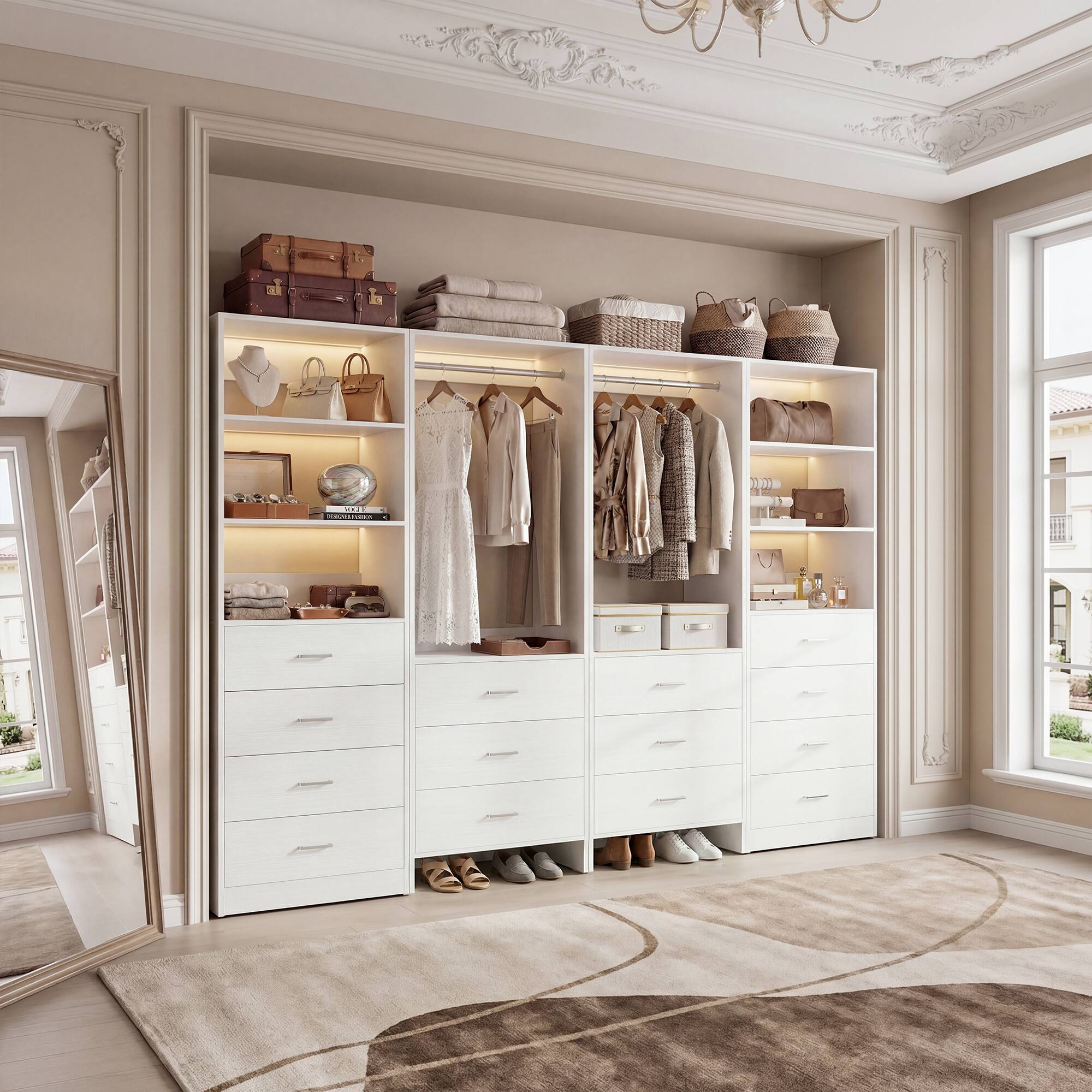 Alt View 2. Aheaplus - 90'' Walk-in Closet Organizer System with 14 Drawers, 2 Hanging Rods and Adjustable Shelves - White.