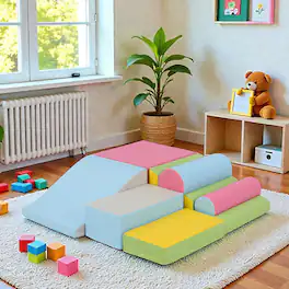 BreeBe - Soft Foam Climbing Block Set for Babies and Toddlers – 7-Piece Indoor Play - Pink