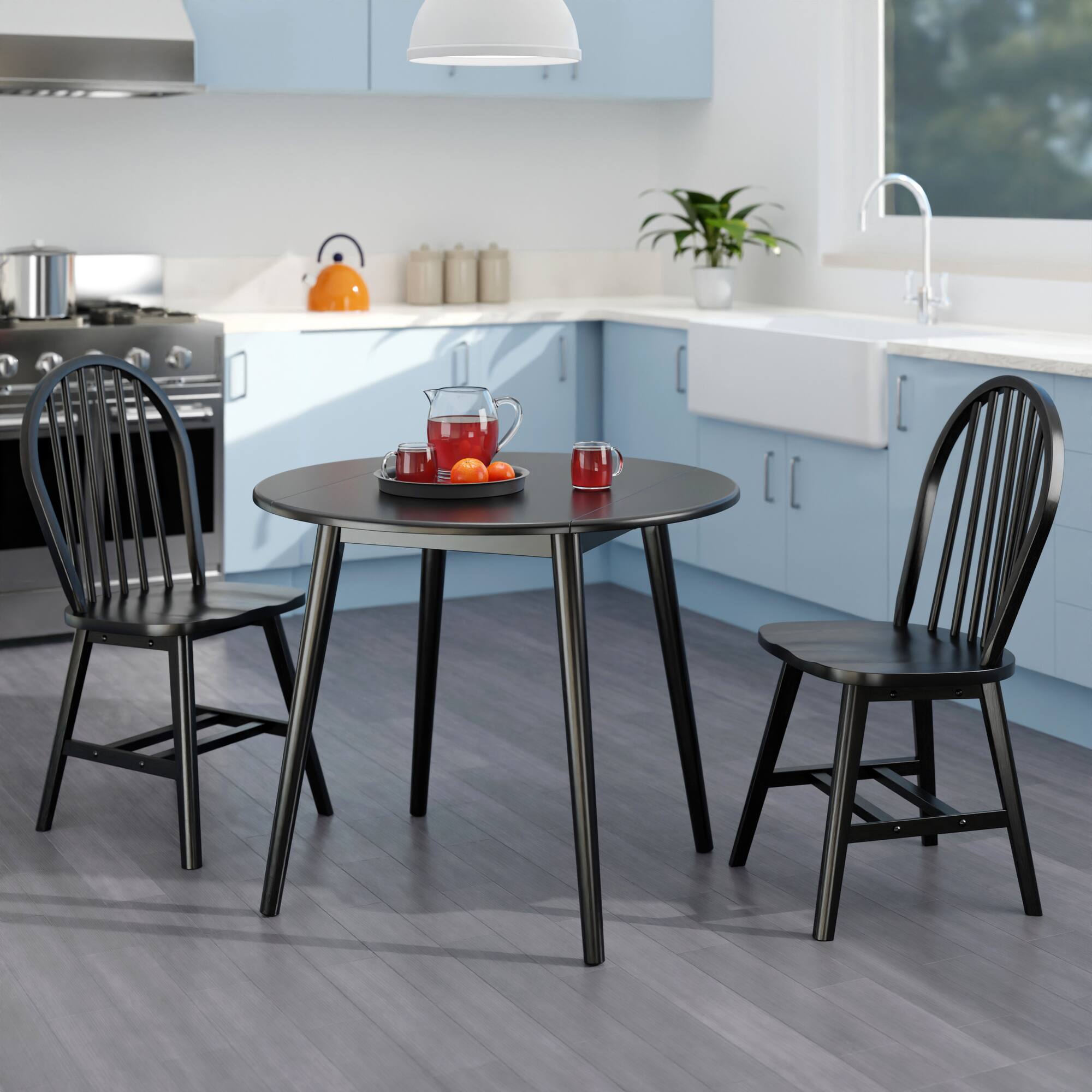 Alt View 6. Winsome Wood - Moreno 3-Pc Set, Drop Leaf Table with Windsor Chairs - Black.