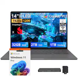 ASUS - Upgraded - Zenbook A14 14" WUXGA Copilot+ PC Laptop,Snapdragon X,32GB RAM,2TB SSD+1TB Dock Set,Backlit,Win 11 Pro - Iceland Gray