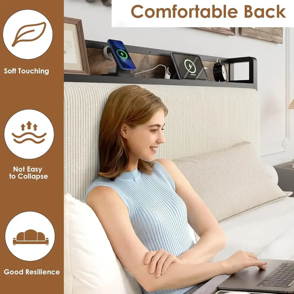 Comfortable padded headboard in off white corduroy