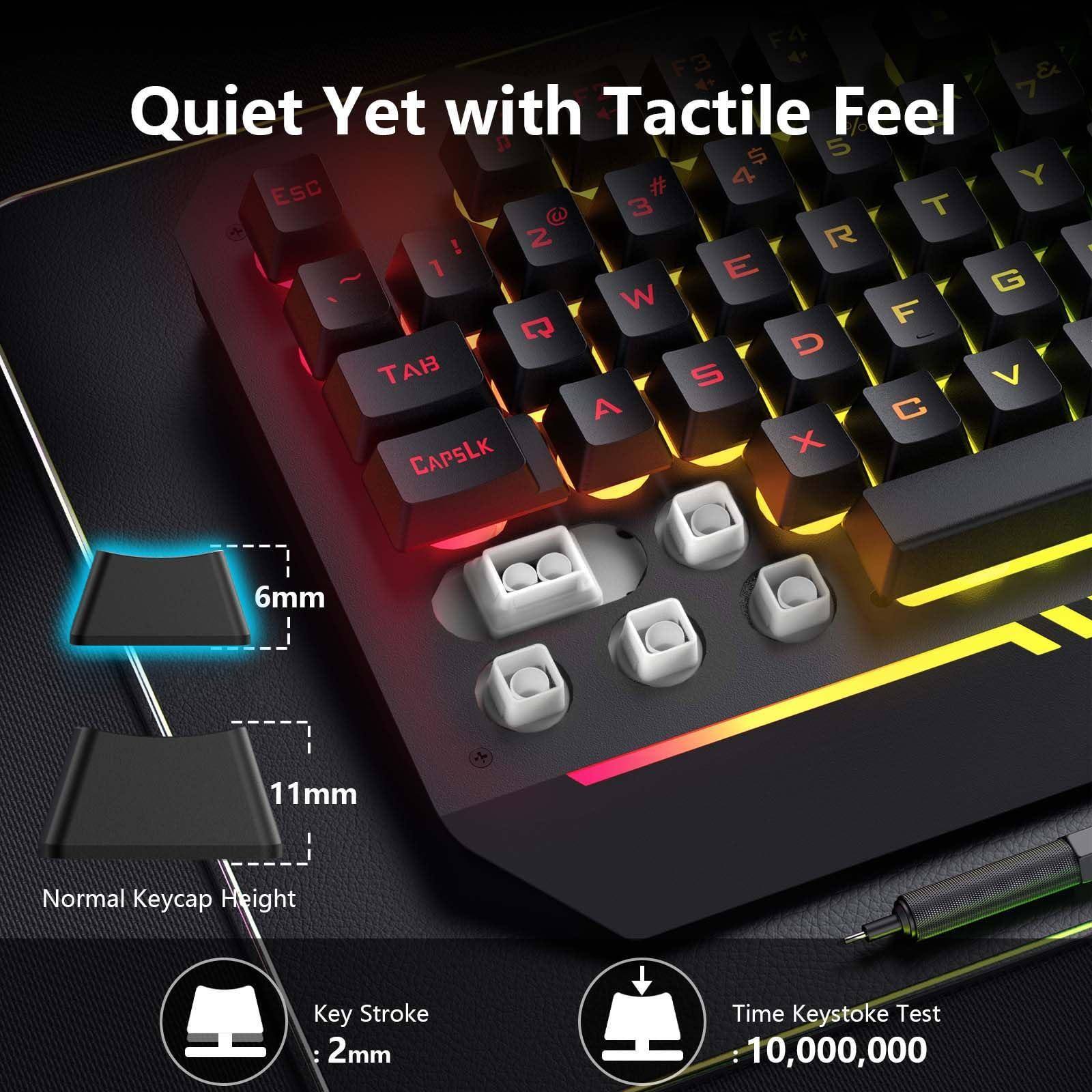 Quiet Yet with Tactile Feel

6mm
11mm
Normal Keycap Height

Key Stroke: 2mm

Time Keystroke Test: 10,000,000