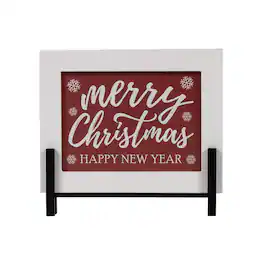 BreeBe - Merry Christmas/Happy New Year Sign 8.5"L - White, Red