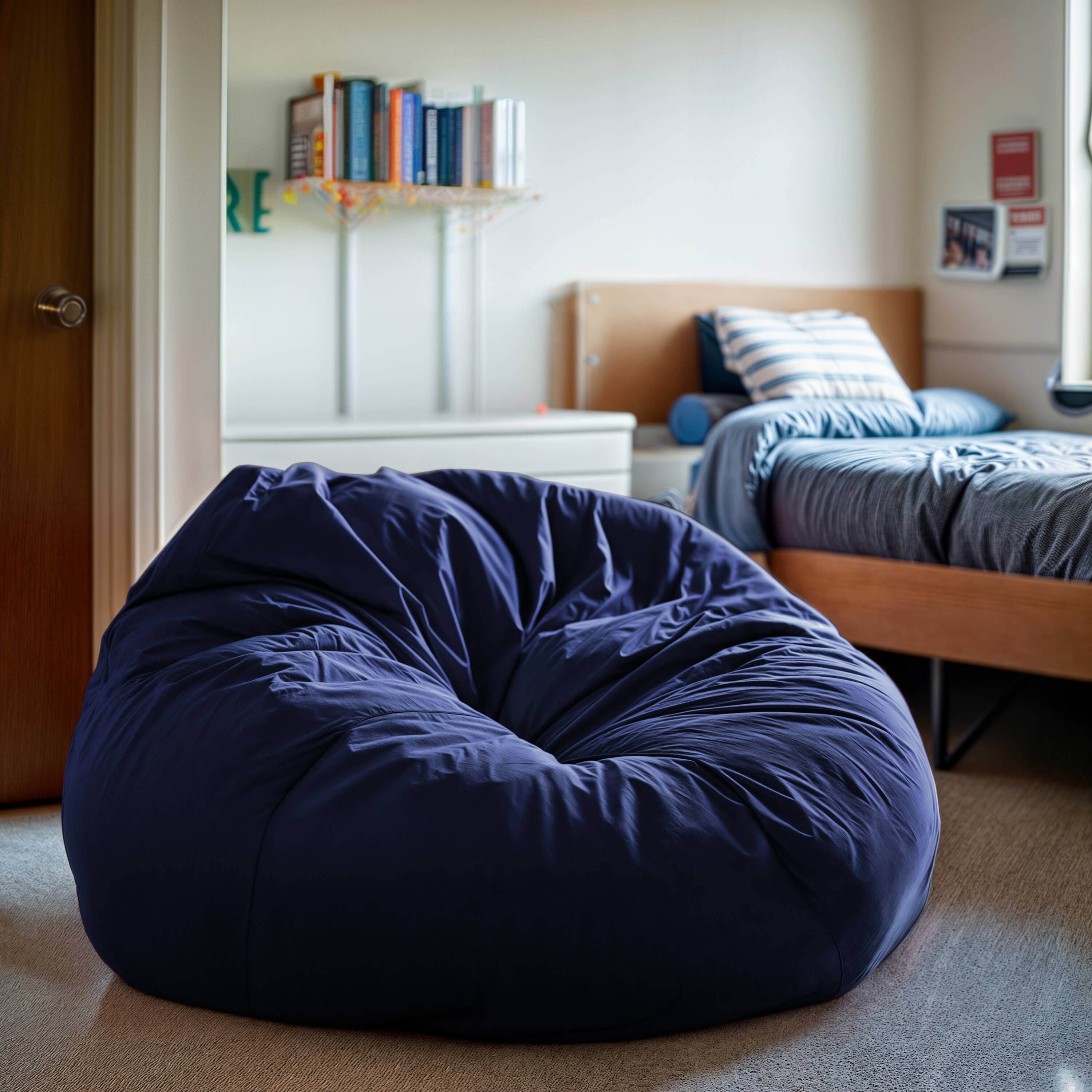 Alt View 1. Emma + Oliver - Oversized Bean Bag Chair for Kids and Adults - Navy Blue.