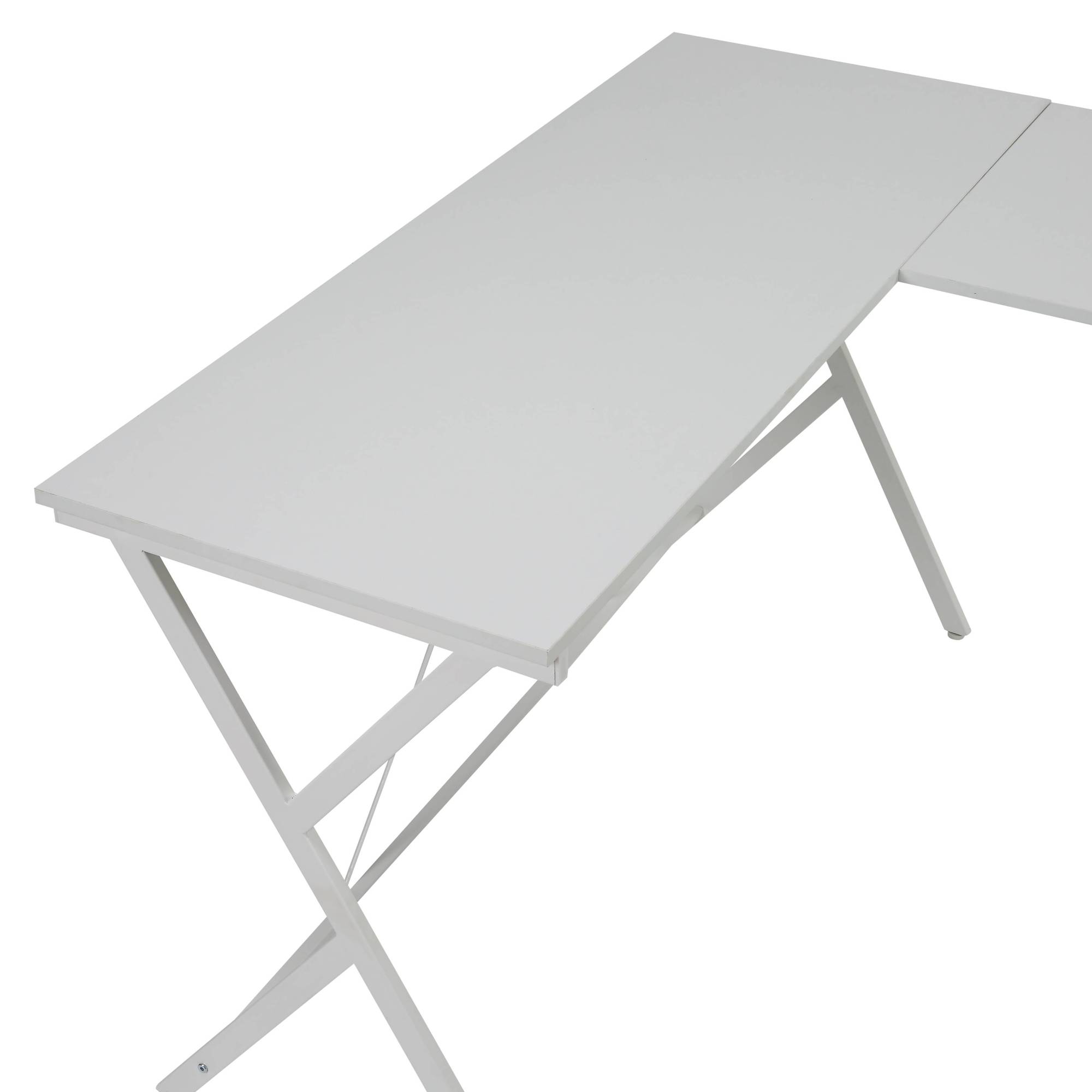 Left. GOODSILO - L-Shaped Computer Desk with Metal Frame and Mobile CPU Holder for Compact Workspaces - White.