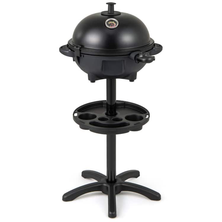 Front. SlickBlue - Indoor Outdoor Electric BBQ Grill 1200W with Dual-Zone Nonstick Cooking Surface - Black.