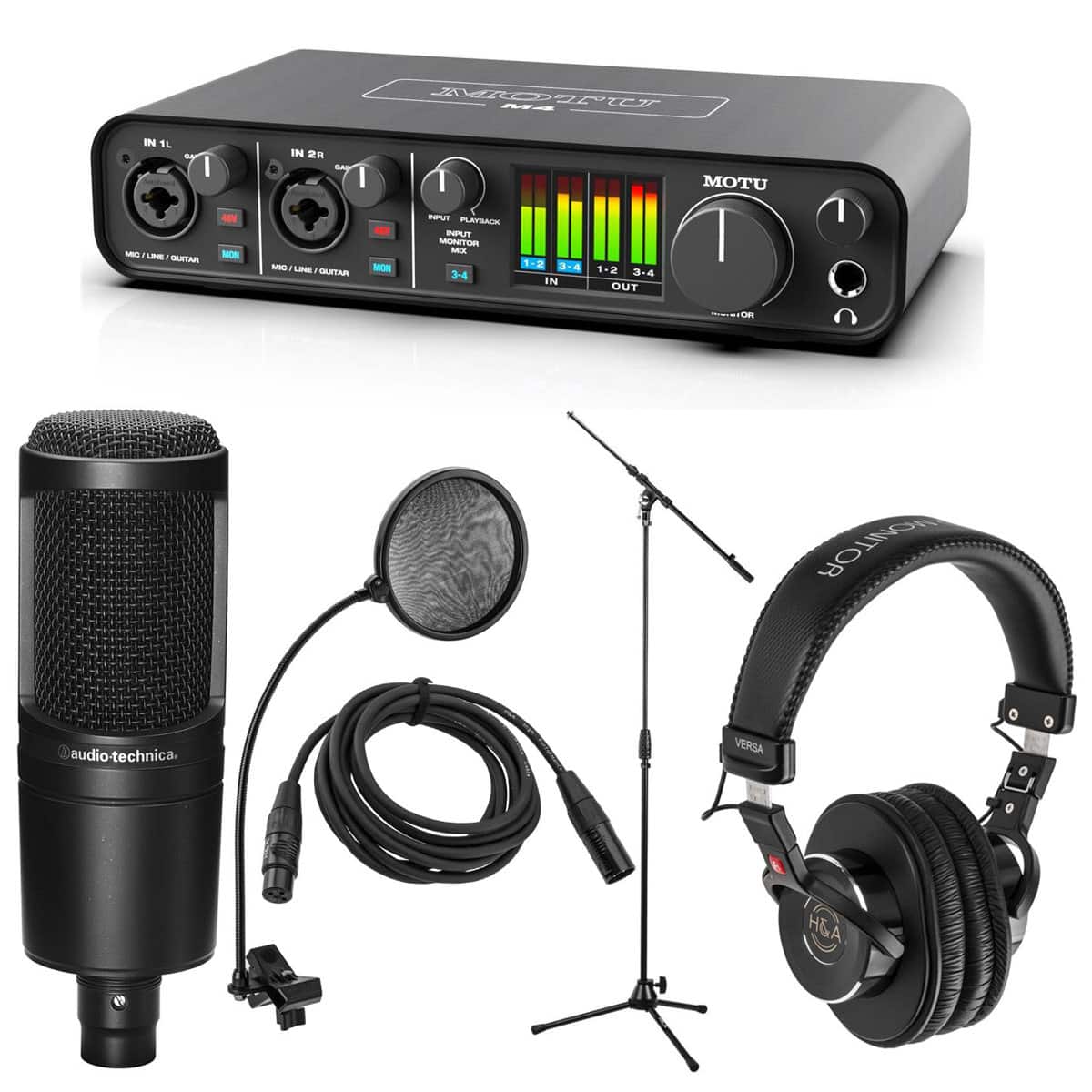 MOTU - M4 4x4 USB Type-C Audio Interface for Recording, Mixing & Podcasting Bundle with Audio-Technica AT2020 Microphone,